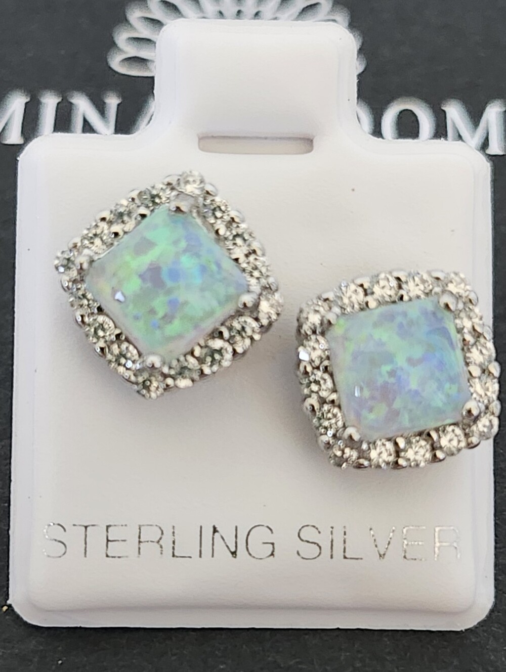 Mina Bloom Square Halo Opal Sterling Silver Studs